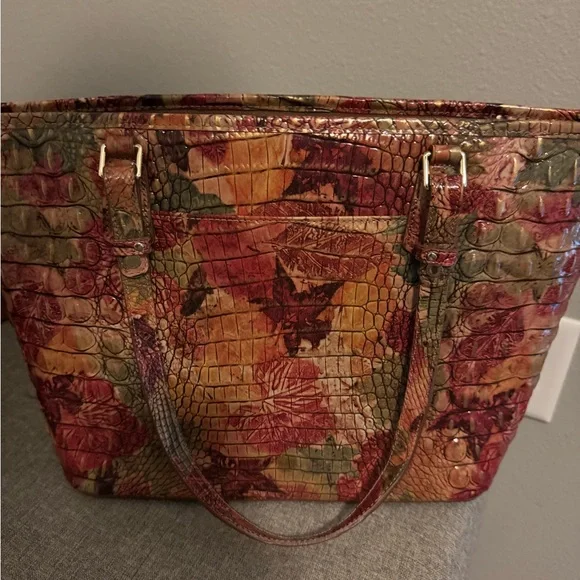 Brahmin Red and Green Shoulder Tote Bag with Textured Design - Picture 2 of 14